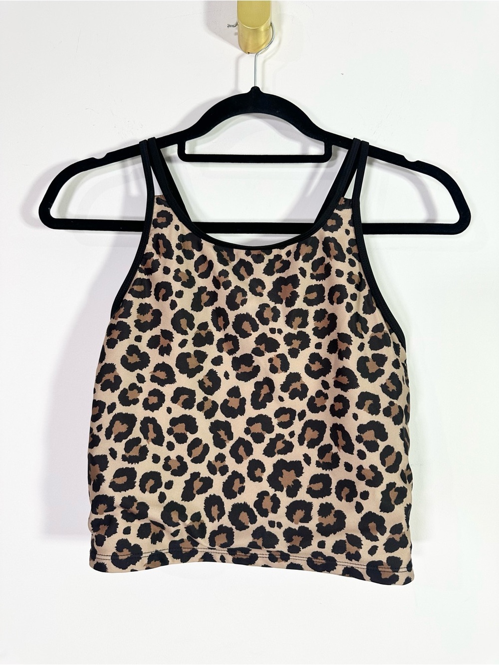 Sol Borne Leopard Brown Black Racerback Swimsuit Top